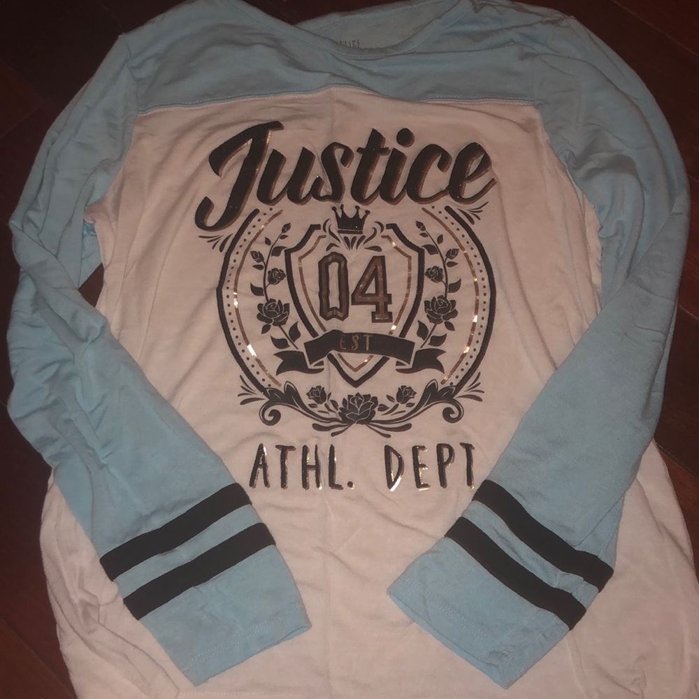 A long sleeved tee with Justice athl. dept